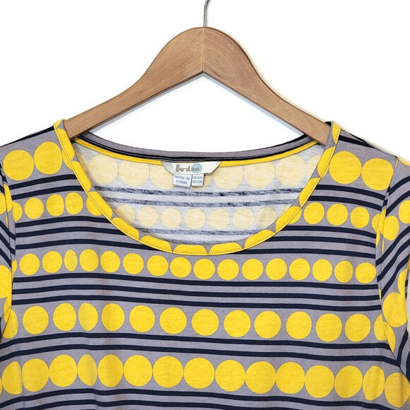 Boden Polkadot Stripe Scoop Neck Short Sleeve Knit Yellow Mini Dress Size 12 - Picture 3 of 12